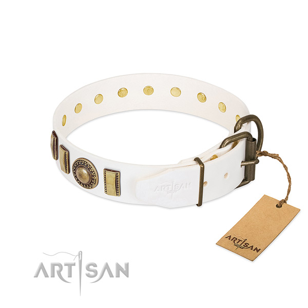 Significant full grain natural leather dog collar with durable buckle