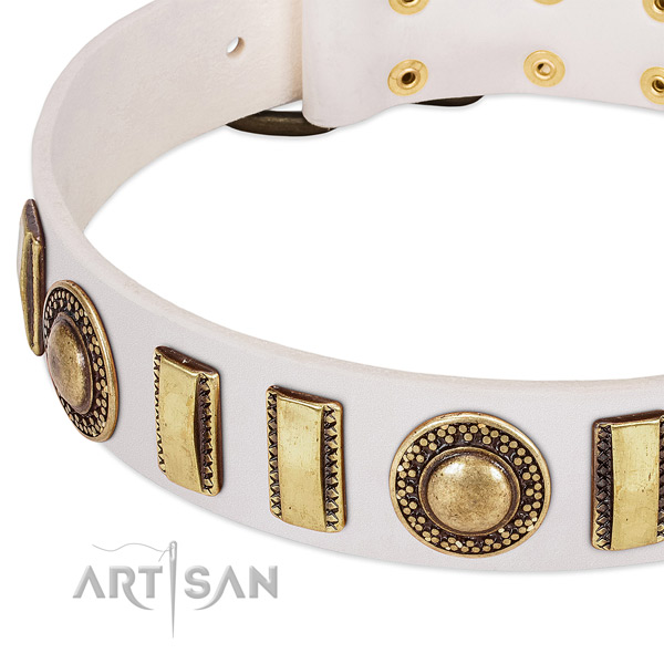 Strong full grain natural leather dog collar with corrosion resistant traditional buckle