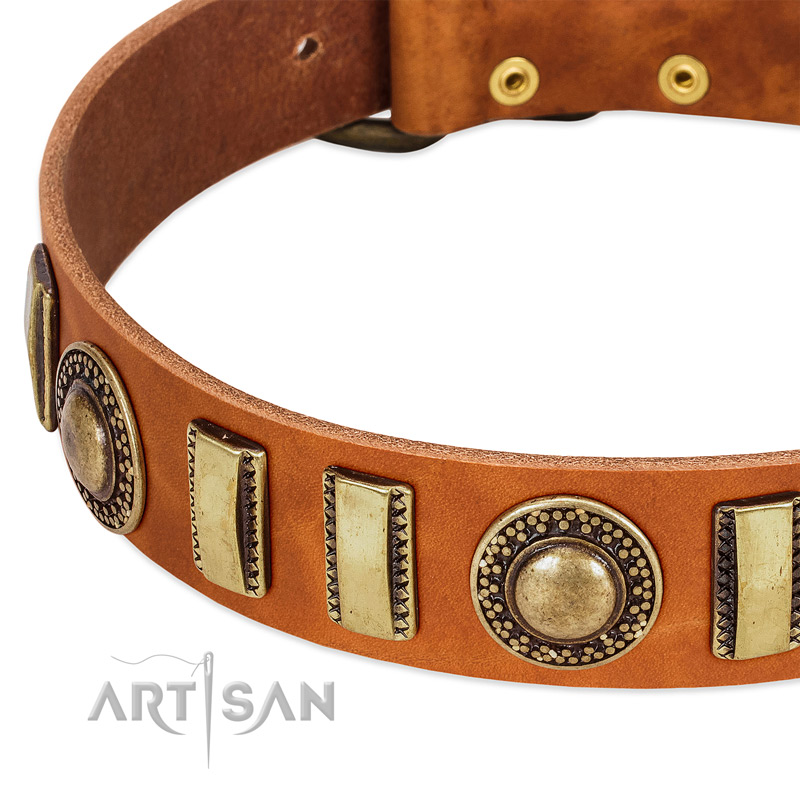 Leather Dog Collar Handmade tan color , luxury dog collar