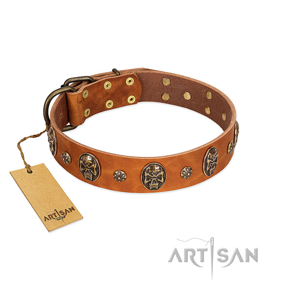 Unique full grain natural leather collar for your canine