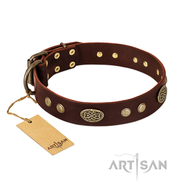 Corrosion resistant hardware on full grain natural leather dog collar for your doggie