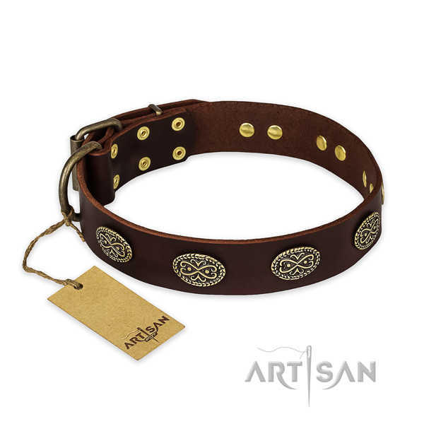 Comfortable genuine leather dog collar with durable hardware