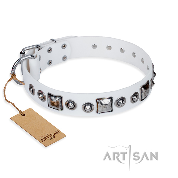 Full grain leather dog collar made of top notch material with corrosion proof traditional buckle