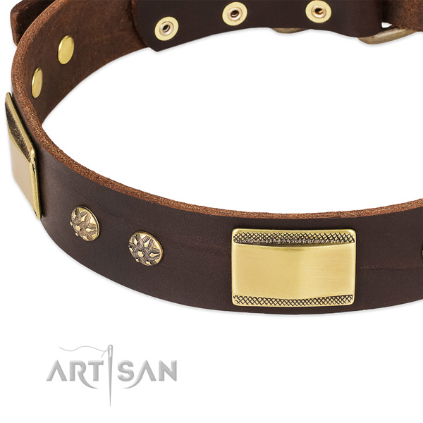 Rust resistant buckle on genuine leather dog collar for your pet
