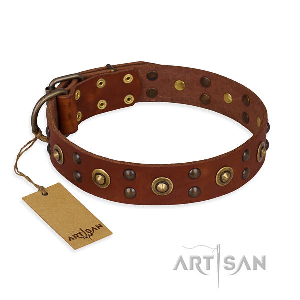 Easy adjustable leather dog collar with rust-proof buckle