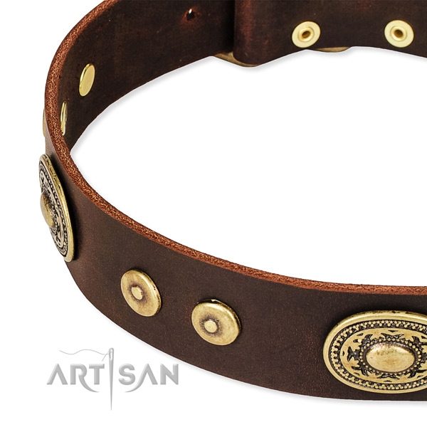 Embellished dog collar made of gentle to touch genuine leather