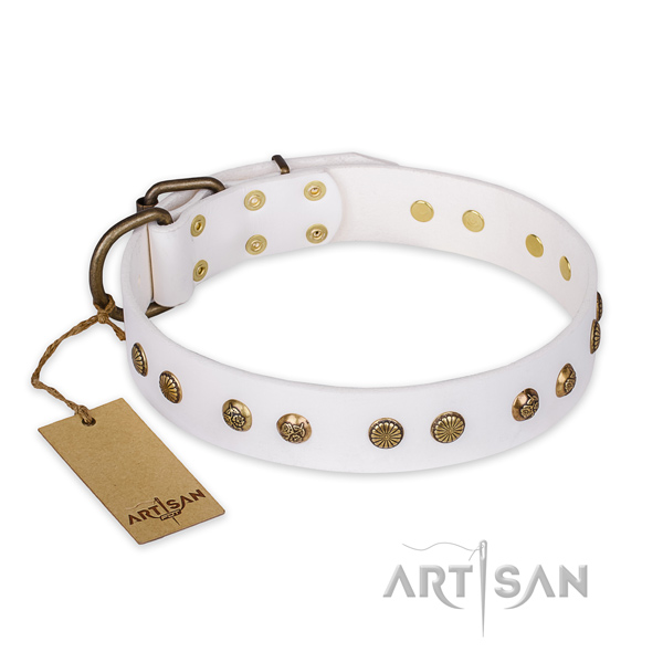 Handcrafted full grain genuine leather dog collar with durable hardware
