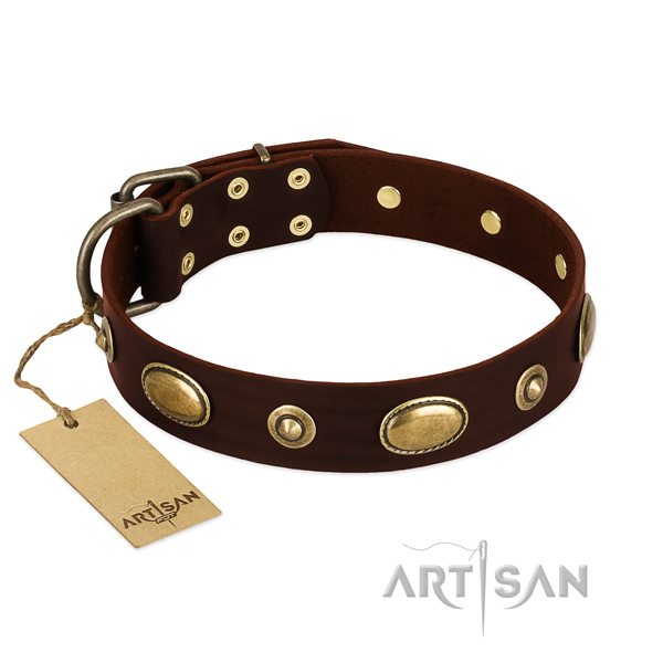 Top notch natural leather collar for your doggie