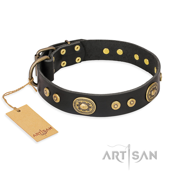 Full grain genuine leather dog collar made of flexible material with strong traditional buckle