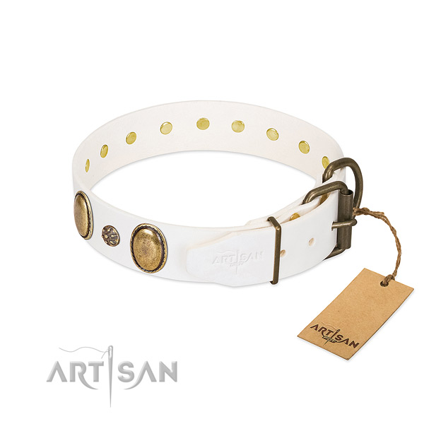 Walking flexible full grain genuine leather dog collar