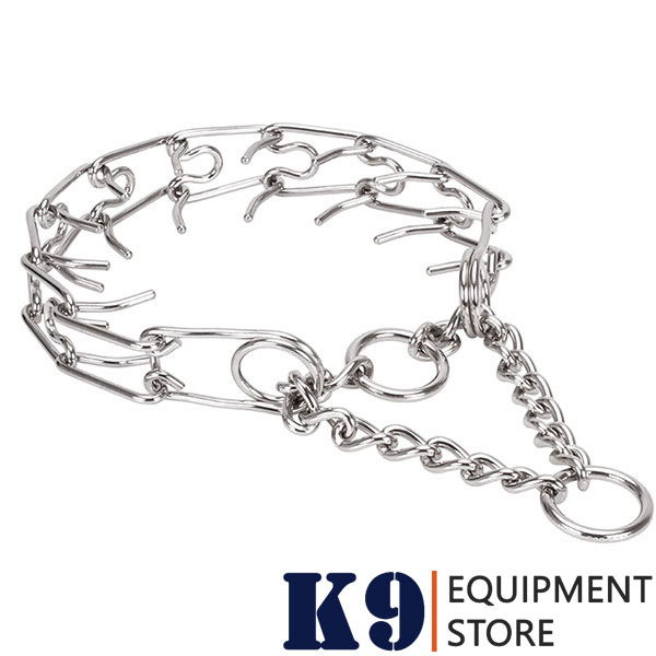 Durable stainless steel dog pinch collar with corrosion resistant removable prongs