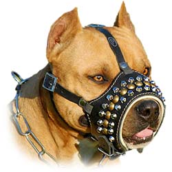 Handcrafted Comfortable Studs And Cones Leather K9 Dog  Muzzle