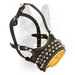 K9 Dogs Leather Muzzle With Spikes and Studs Hand Set  Decoration