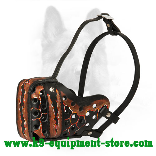 Well Ventilated Leather Canine Muzzle with Adjustable Straps