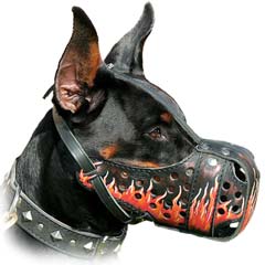 Specially Colored In Flames Multi-Purposed Leather K9  Dogs Muzzle